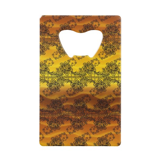 黄金の波の上に黒いレース クレジットカード栓抜き (正面)