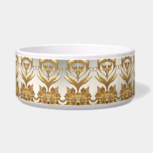 黄金の波状離れフローラセラミックペットボウル