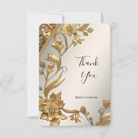 黄金の波離れ状のフローラサンキューカード サンキューカード (正面)
