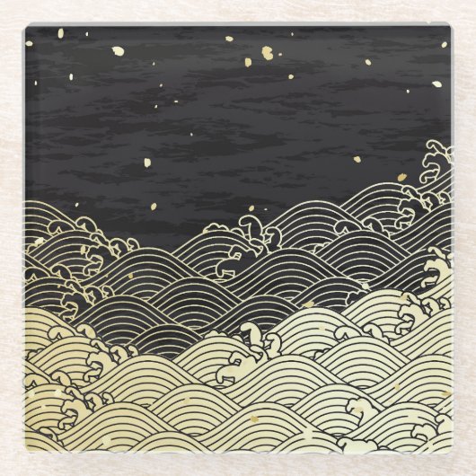黄金の波、紙のようなテクスチャ。 ガラスコースター (正面)