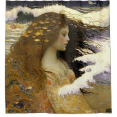 黄金の海の貝殻の夢を見る人魚の眠り シャワーカーテン (正面)