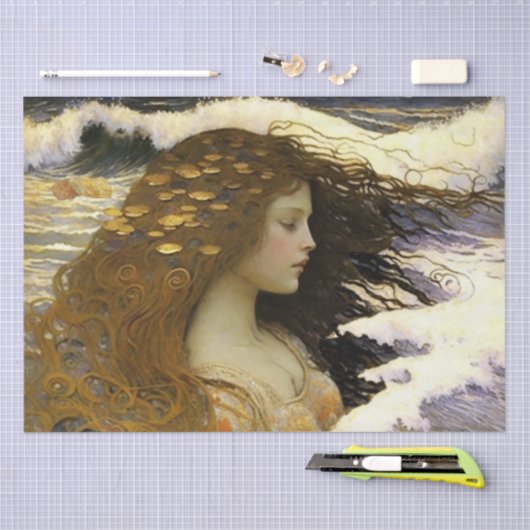 黄金の海の貝殻の夢を見る人魚の眠り 薄葉紙 (クラフト)