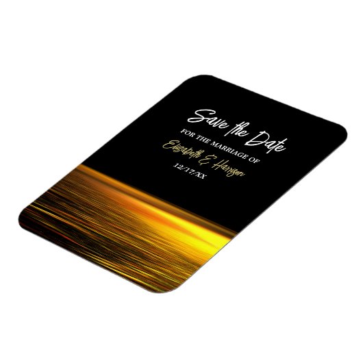 黄金の海、エレガントビーチ結婚式日付の保存 マグネット (左側)