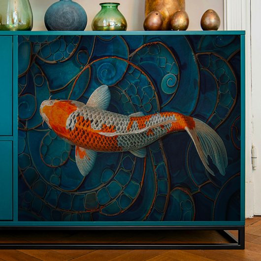 黄金の渦巻き旋回の切り離しを持つコイ 薄葉紙