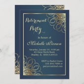 黄金の渦巻き深夜の青の退職パーティー 招待状 (正面/裏面)