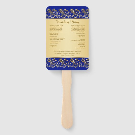 黄金の渦巻き王室のが青結婚式 プログラム ハンドファン (裏面)