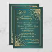 黄金の渦巻き結婚が50周年の写真 招待状 (正面/裏面)