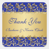 黄金の渦巻き、ダマスクの結婚式ありがとうステッカー スクエアシール (正面)
