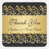 黄金の渦巻き、ダマスクの結婚式ありがとうステッカー スクエアシール (正面)