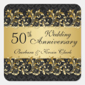 黄金の渦巻き、ダマスク50結婚周年 スクエアシール (正面)