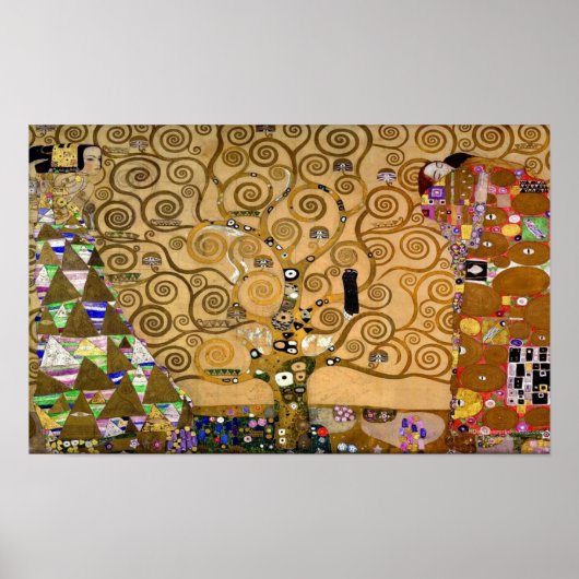 黄金の渦巻く生命の木の象徴的なアールデコ ポスター (正面)