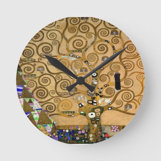黄金の渦巻く生命の木の象徴的なアールデコ ラウンド壁時計 (正面)