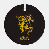 黄金の炎の馬名前をカスタムする ガラスオーナメント (裏面)