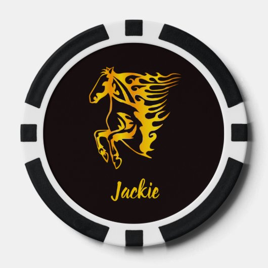 黄金の炎の馬名前をカスタムする ポーカーチップ (正面)