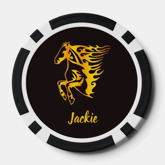 黄金の炎の馬名前をカスタムする ポーカーチップ (裏面)