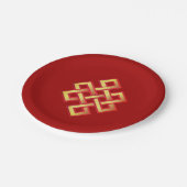 黄金の無限の結び目のバーガンディ赤 ペーパープレート (アングル)