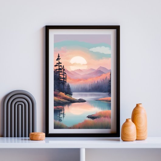 黄金の牧草地の反射 ポスター