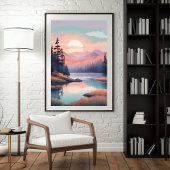 黄金の牧草地の反射 ポスター