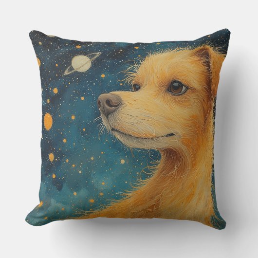 黄金の犬が星空を眺める クッション (正面)