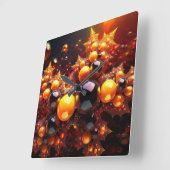 黄金の玉と星のフラクタル スクエア壁時計 (傾斜)