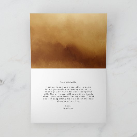 黄金の琥珀の水色の結晶の写真卒業 サンキューカード (内部)