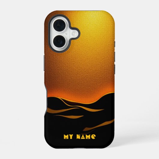 黄金の砂漠の波が夕暮れ iPhone 16ケース (裏面)