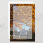 黄金の秋の葉と教会と墓地2 便箋 (正面/裏面)