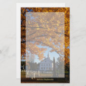 黄金の秋の葉と教会と墓地2 便箋 (正面/裏面)