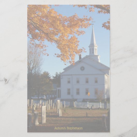 黄金の秋の葉と教会と墓地 便箋 (正面)