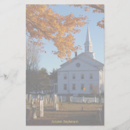 黄金の秋の葉と教会と墓地 便箋