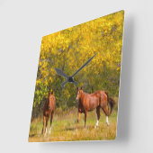 黄金の秋馬 スクエア壁時計 (傾斜)