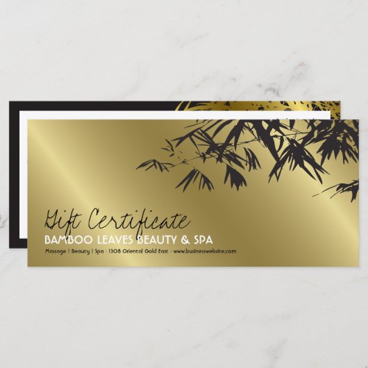 黄金の竹葉のスパのギフト証明書 (正面/裏面)
