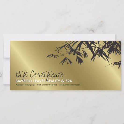 黄金の竹葉のスパのギフト証明書 (正面)