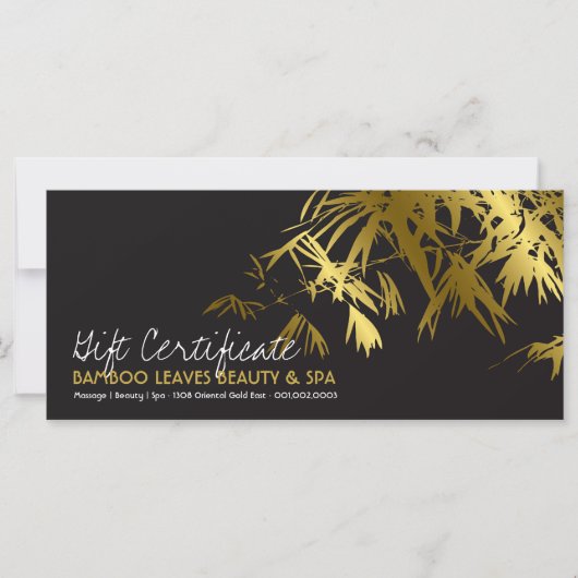 黄金の竹葉のスパのギフト証明書 (正面)