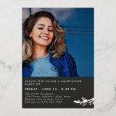 黄金の緑の重なり写真卒業 箔招待状 (裏面)