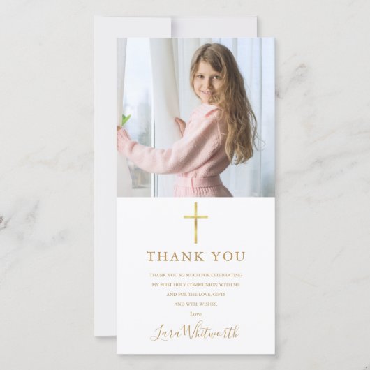 黄金の署名の写真最初の聖餐会 サンキューカード (正面)