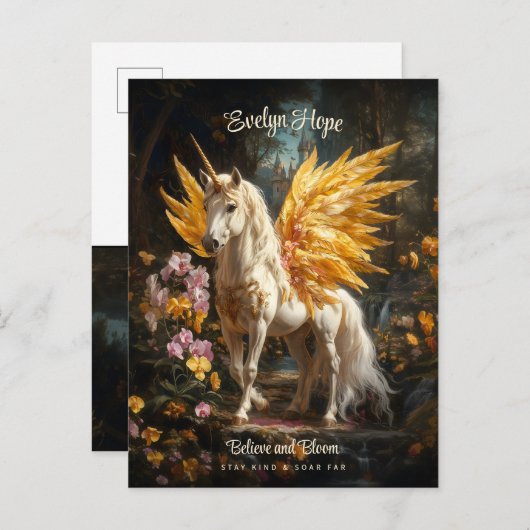 黄金の翼のユニコーン城ペ信じガサス ポストカード (正面/裏面)
