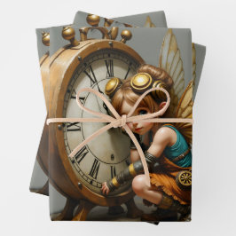 黄金の翼を持つスティームパンクの妖精 ラッピングペーパーシート