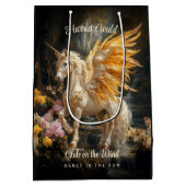 黄金の翼を持つ魔法の森のユニコーン ミディアムペーパーバッグ (裏面)