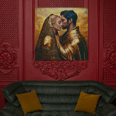 黄金の背景に浮かぶ恋人たちのキス | ヴィンテージ ポスター