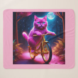 黄金の自転車風光明媚な道のピンクの猫 シェルパブランケット