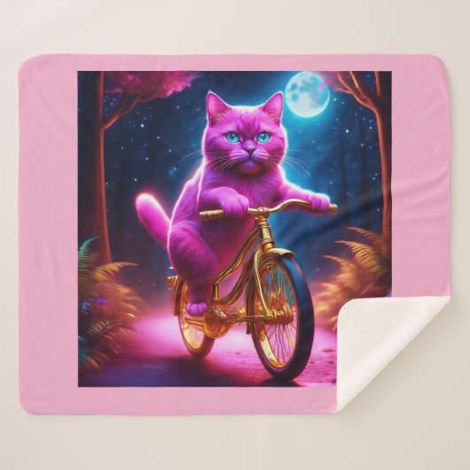 黄金の自転車風光明媚な道のピンクの猫 シェルパブランケット (正面(横))