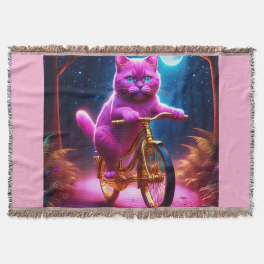 黄金の自転車風光明媚な道のピンクの猫 スローブランケット (正面)