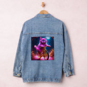 黄金の自転車風光明媚な道のピンクの猫 デニムジャケット (ハンガー)