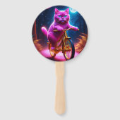 黄金の自転車風光明媚な道のピンクの猫 ハンドファン (裏面)