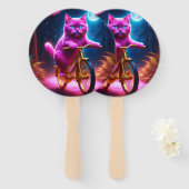 黄金の自転車風光明媚な道のピンクの猫 ハンドファン (正面&裏面)