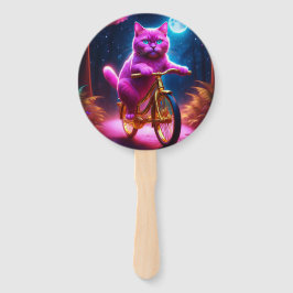 黄金の自転車風光明媚な道のピンクの猫 ハンドファン