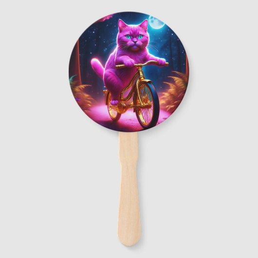 黄金の自転車風光明媚な道のピンクの猫 ハンドファン (正面)