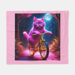黄金の自転車風光明媚な道のピンクの猫 フリースブランケット