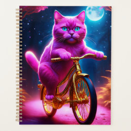 黄金の自転車風光明媚な道のピンクの猫 プランナー手帳